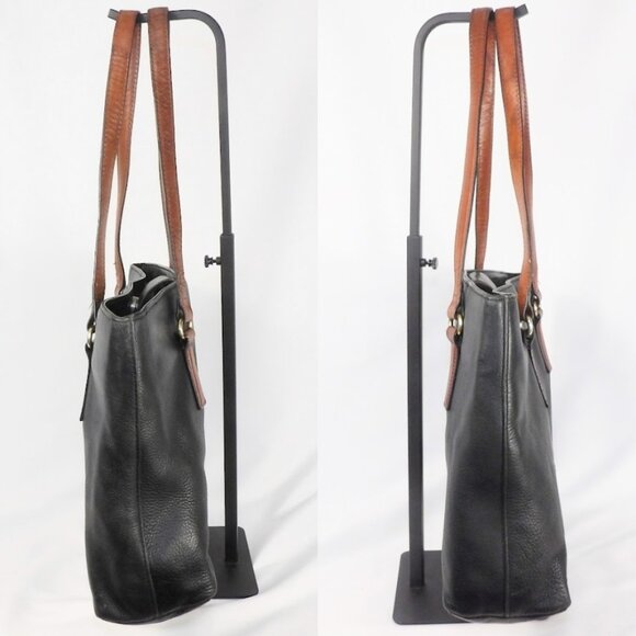 Fossil Black Pebble Leather Tote/Shoulder Bag with Brown Leather straps - Picture 3 of 10